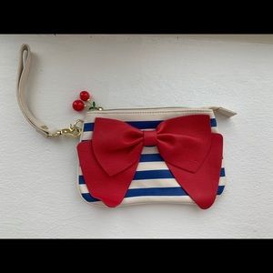 Betsey Johnson Wristlet Cherry Zipper, Red Bow